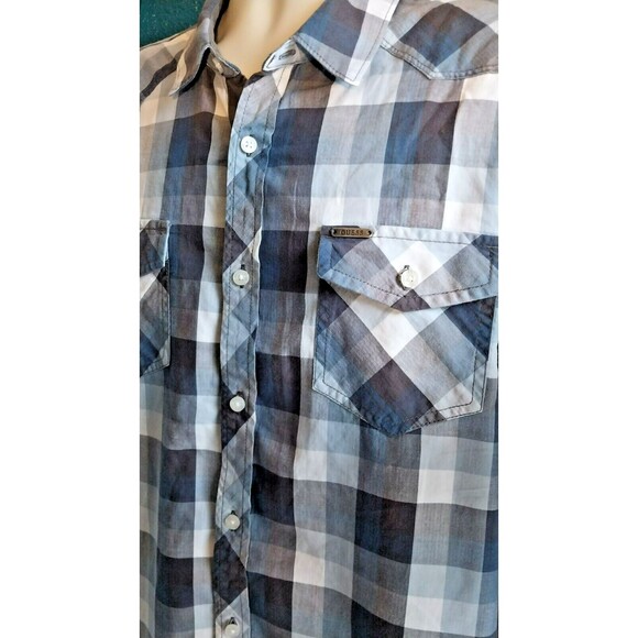 Mens Guess Long Sleeve Western Cowboy Shirt XL Blue and Gray - Picture 3 of 9